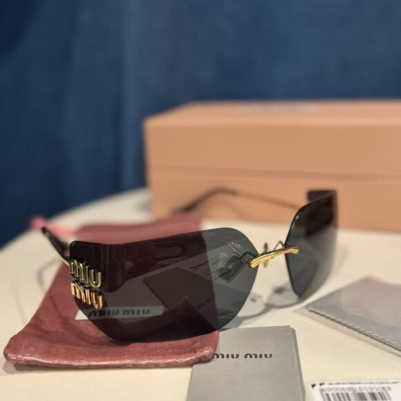 Miu Miu Black Shield Sunnies Gold Accent Trendy It Girl Style main image 8